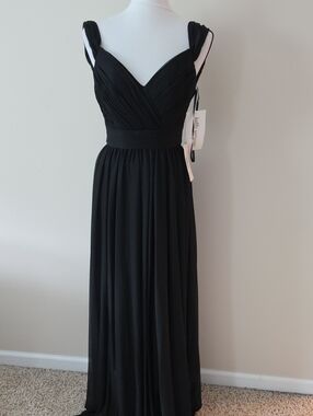 Kleinfeld Black Pleated V-Neck Maxi Dress  Brand New
